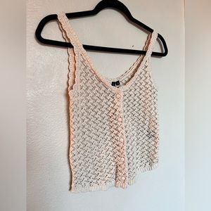Ivory Off White crochet tank top - knit button up tank - cute boho summer top